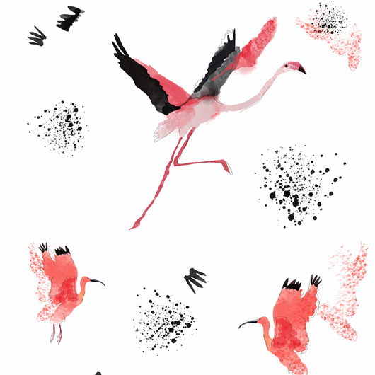naklejki ścienne do pokoju dziecka Tapeta dla dzieci Flamingi ( Crimson Birds )