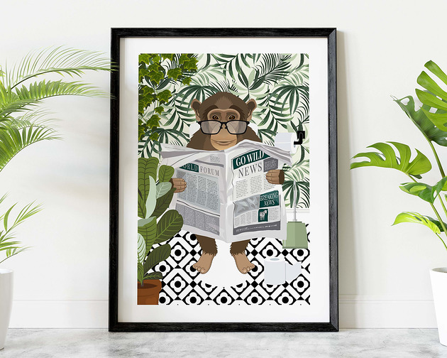 grafiki i ilustracje Małpka na tropikalnej prasie