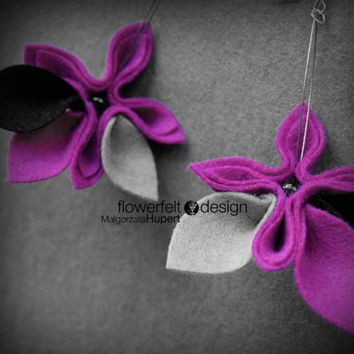 Black Grey Fuchsia FlowerFelt Design