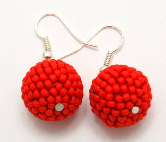 Kolczyki Beaded Beads kuleczki hot red mat  MadeByInati