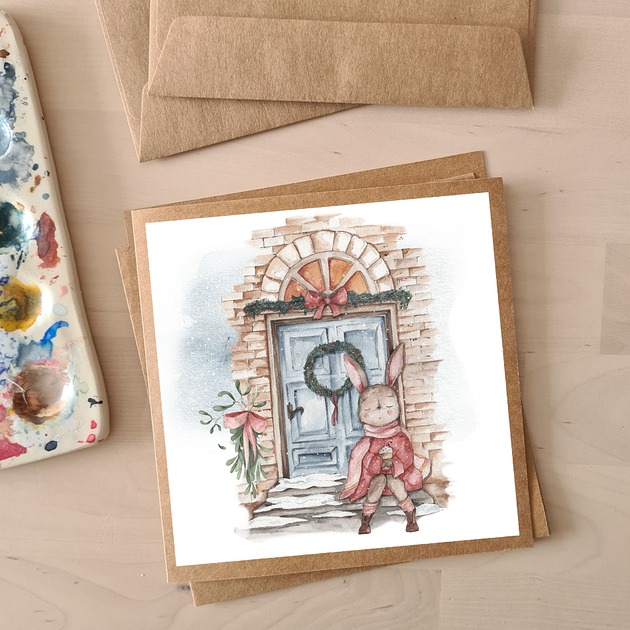 kartki okolicznościowe - wydruki Kartka Okolicznościowa Christmas Bunny Door