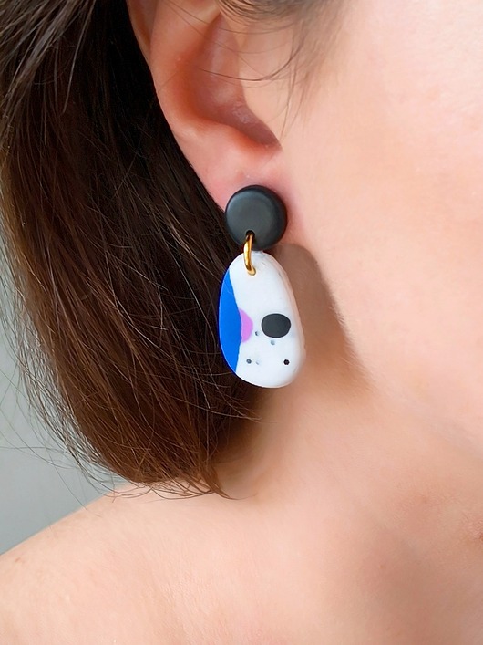 kolczyki z masy plastycznej Kolczyki handmade inspirowane sztuką, fioletowo kobaltowa biżuteria