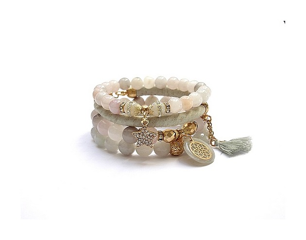 bransoletki z kamieni naturalnych Light pastel grey /06-08-22/ set