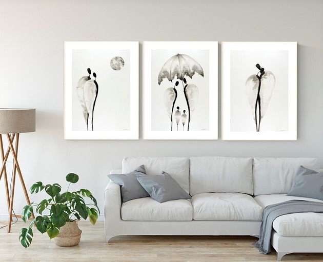 obrazy Zestaw 3 obrazów  malowanych ręcznie 50 x 70 cm