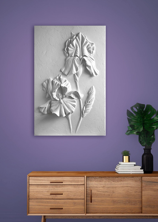 obrazy Gipsowa płaskorzeźba, dekoracja ścienna, obraz strukturalny - Irys 60x90 cm
