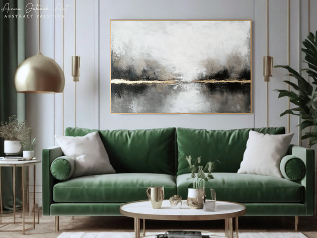 obrazy ZŁOTA LINIA CISZY  Ręcznie malowany obraz ze złotem 100x70 cm