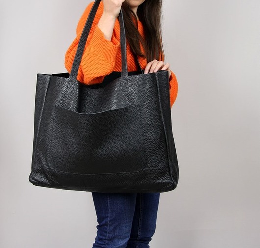 torby na ramię Duża skórzana torba damska z kieszenią