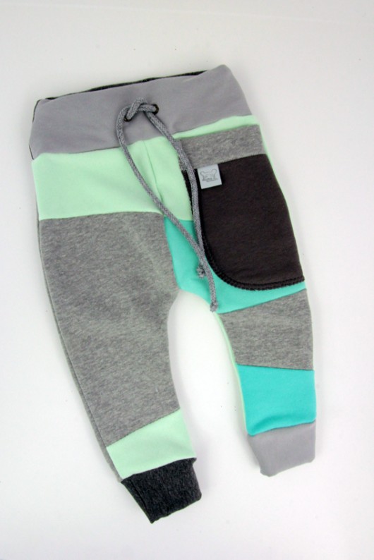 Patch Pants - ECO dresik dziecięcy szaro miętowe Mimi Monster