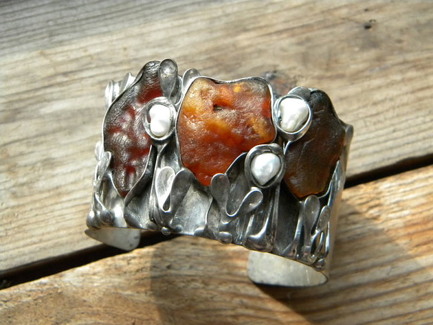 (zam) surowe bursztyny  -  bransoleta mankiet CUFF Beata Trotter