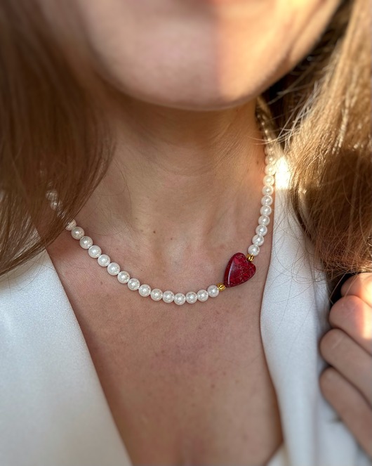 złote naszyjniki Naszyjnik Walentynkowy Perły Serce