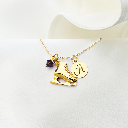 złote naszyjniki Naszyjnik z łyżwą, łyżwa srebro pozłacane, literka
