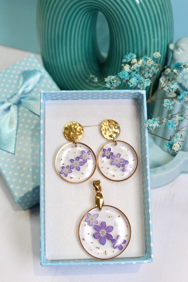 komplet biżuterii Komplet biżuterii niezapominajki koła