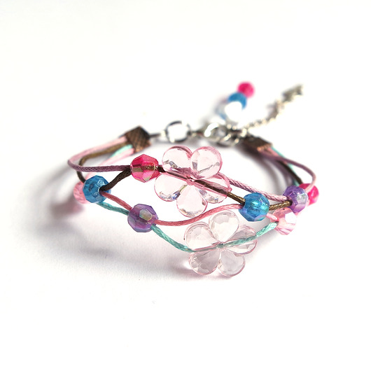 bransoletki na sznurku Bransoletka - Kwiatuszki różowe - sznureczki