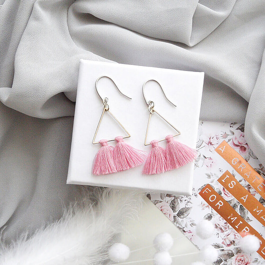  kolczyki chwosty Boho - Pink and Silver Ilovehandmade