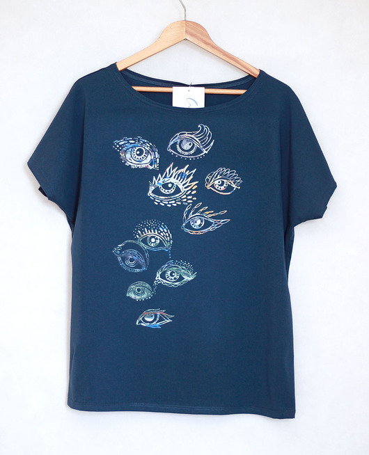 SPOJRZENIA koszulka bawełniana oversize blue Gabriela Krawczyk