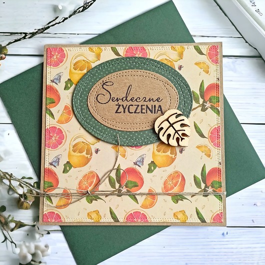 kartki scrapbooking Serdeczne życzenia : cytrusy vintage: monstera