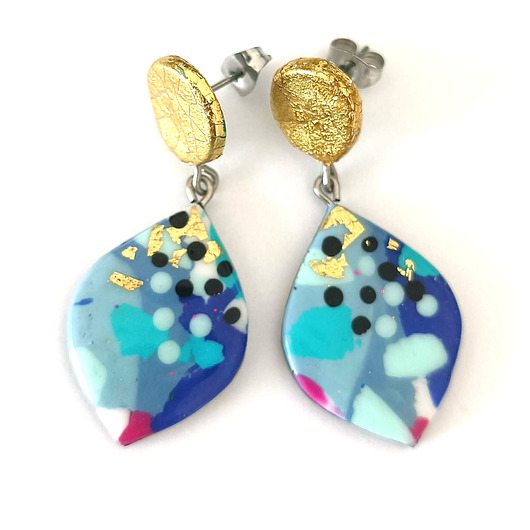 kolczyki z masy plastycznej Wiszące Kolczyki Niebiesko Złote