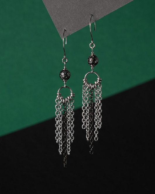 kolczyki srebrne Długie kolczyki ze stali z lawą i łańcuszkami