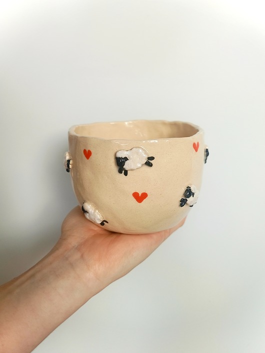kubki Ceramiczna ręcznie robiona czarka w owieczki