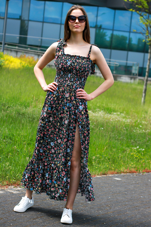 sukienki maxi damskie Sukienka długa maxi na ramiączkach w kwiatki