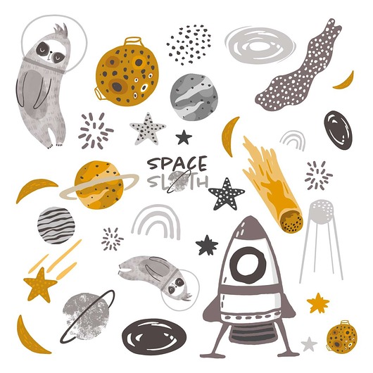 naklejki ścienne do pokoju dziecka Zestaw naklejek Space Sloth