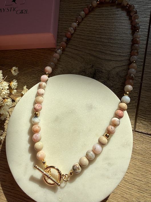 kolie Naszyjnik z opalu różowego z zapięciem toggle