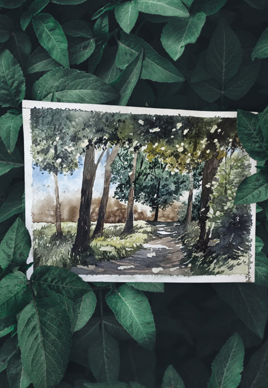 obrazy WYPRZEDAŻ SZTUKI! Akwarela Las oryginalny obraz 300g 23x31 cm