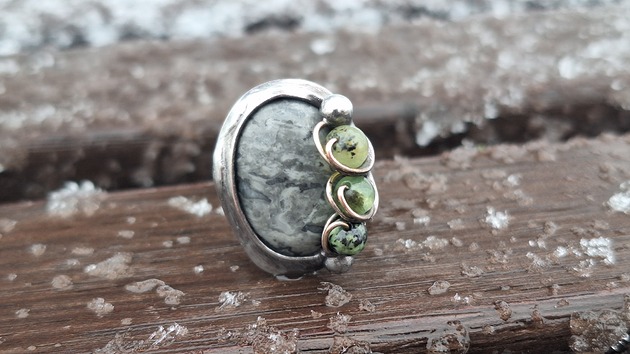 pierścionki - różne Jaspis i zielenie - pierścionek regulowany