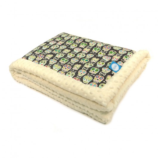 Kocyk niemowlęcy z minky kremowy/czachy + haft GuGa DESIGN