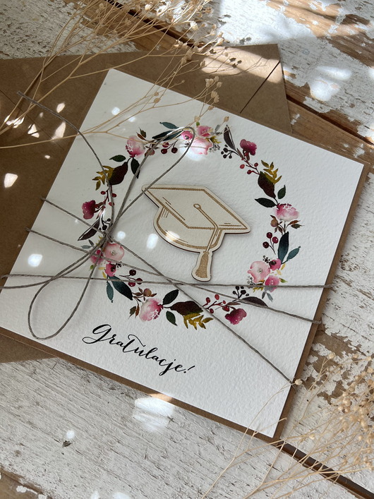 kartki scrapbooking Ręcznie robiona kartka gratulacje z okazji uzyskania absolutorium obrony prac