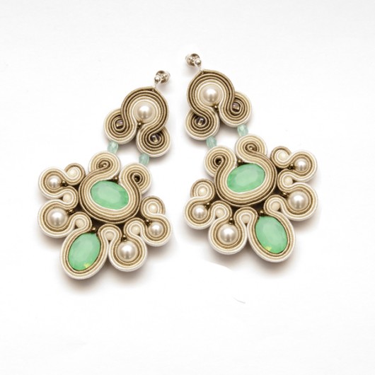 Kolczyki soutache - miętowe, żyrandole, duże maanuela
