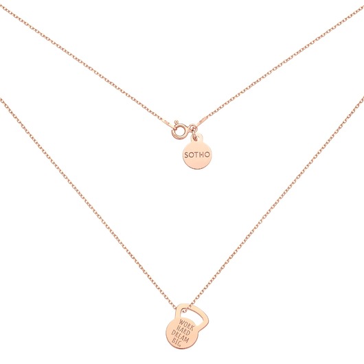 srebrne naszyjniki Naszyjnik z różowego złota z kettlebell WORK HARD DREAM BIG