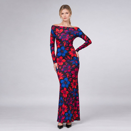 sukienki maxi damskie Sukienka z odsłoniętymi ramionami - Julia Maxi Flower Power