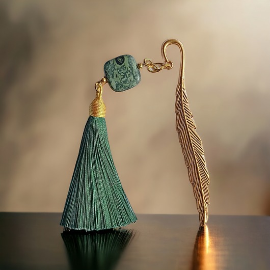 zakładki do książek Zakładka PREMIUM : zieleń i złoto : jaspis kambaba