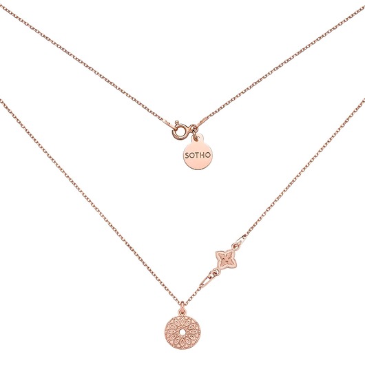 złote naszyjniki Naszyjnik z różowego złota z rozetką i medalionem