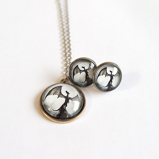 komplet biżuterii Naszyjnik i kolczyki  - Smok cienia