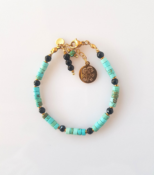 bransoletki z kamieni naturalnych Bransoletka Turkusowo Czarna Złota