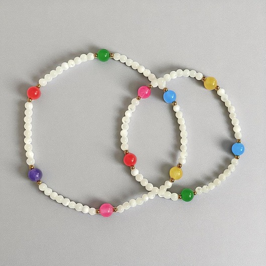 bransoletki z kamieni naturalnych RAZEM TANIEJ! bransoletki na rękę i nogę : muszla biała i kolorowy jadeit