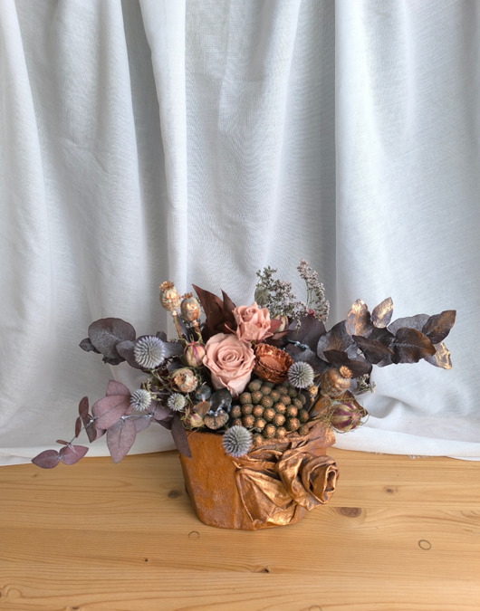 dodatki - różne ,,Pierwiastek jesieni" autorski flowerbox w miedzianych barwach