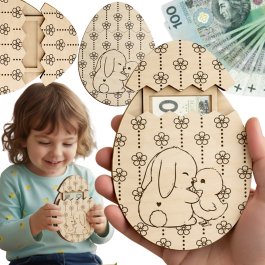 ozdoby wielkanocne Drewniane Jajko Bon Wielkanocny Etui Pudełko na Pieniądze Banknoty Prezent