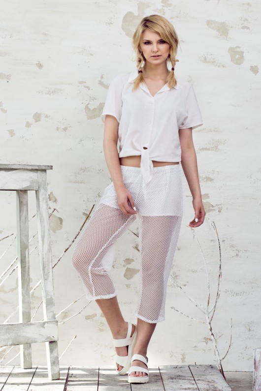 Spodnie typu capri z siatki bawełnianej Dressing