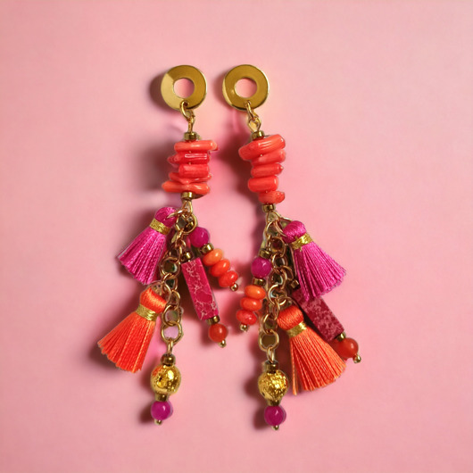 kolczyki z kamieniami Energetyczne kolczyki Boho : długie i fikuśne