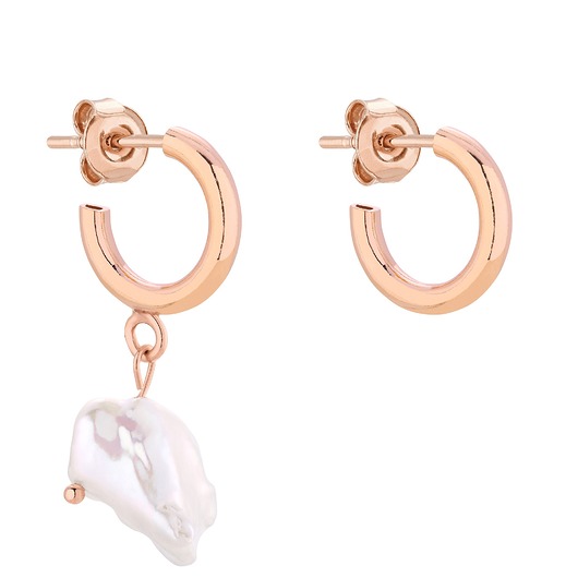 kolczyki pozłacane Asymetryczne półkola S z różowego złota z naturalną perłą