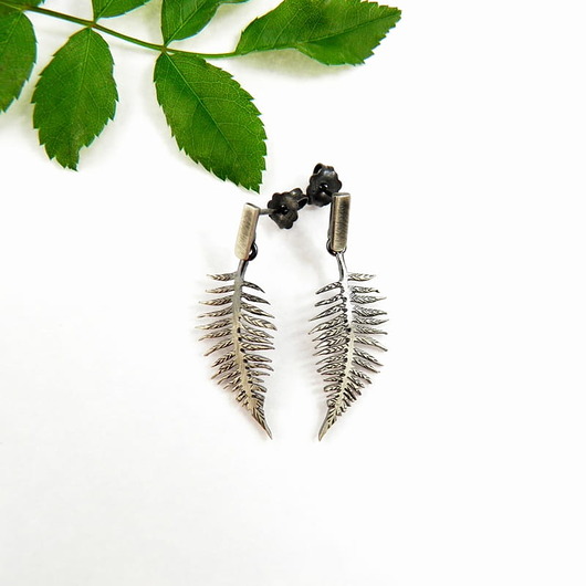 kolczyki srebrne Kolczyki srebrne z Paprocią szarą mini