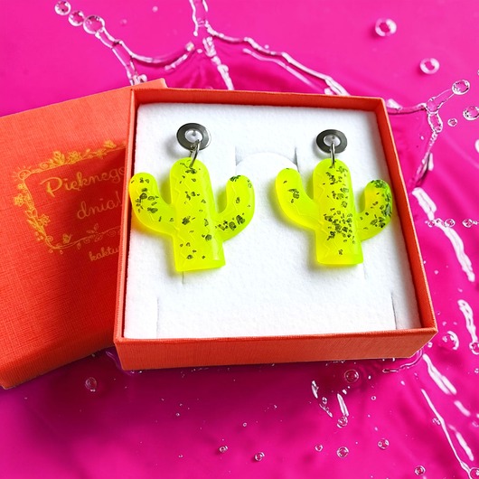 kolczyki z żywicy Kolczyki z żywicy : KAKTUSY : neon yellow