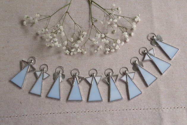 komunia - pozostałe Aniołki witrażowe niebieskie na Chrzest i Komunię - zestaw 10 sztuk