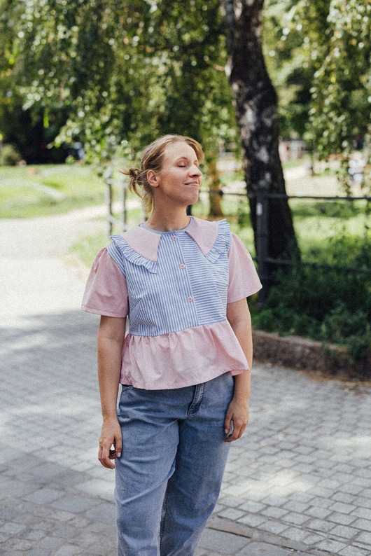 koszule męskie Koszula patchworkowa pudrowy róż