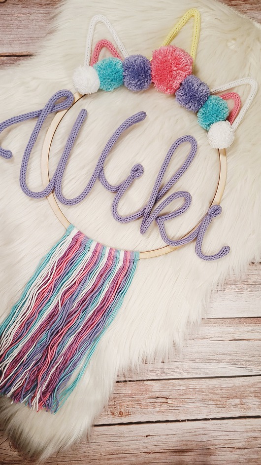 łapacze snów Imię z włóczki - Jednorożec