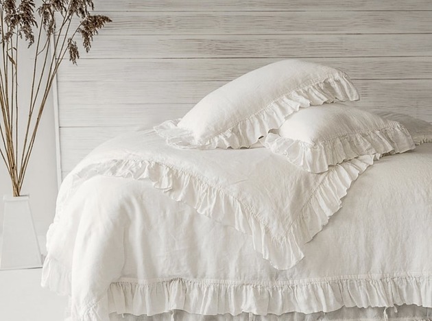 pościel Lniana poszewka na kołdrę z falbaną / Boho pościel / 100% len OEKO-TEX