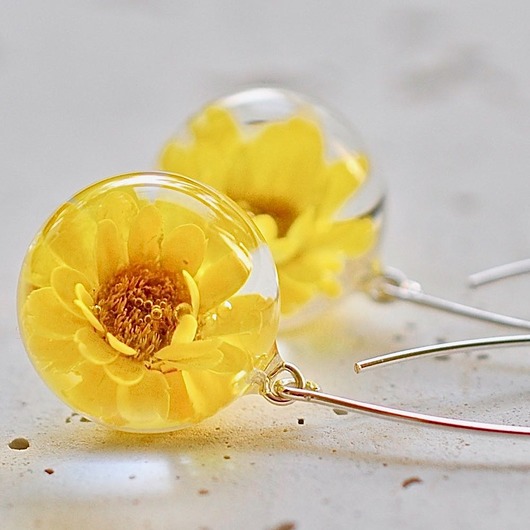 Kolczyki srebrne z żółtymi kwiatuszkami Grol Jewellery